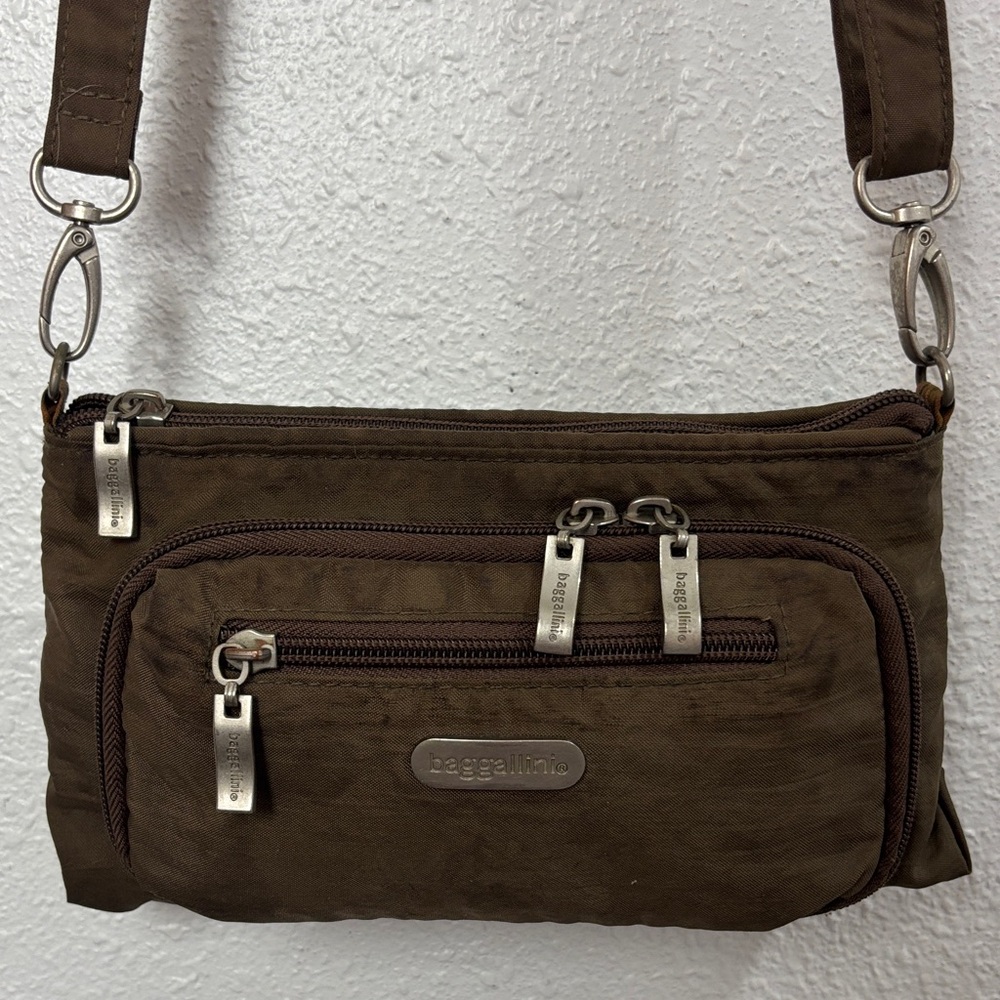 Baggallini Triple Zipper Brown Crossbody Bag